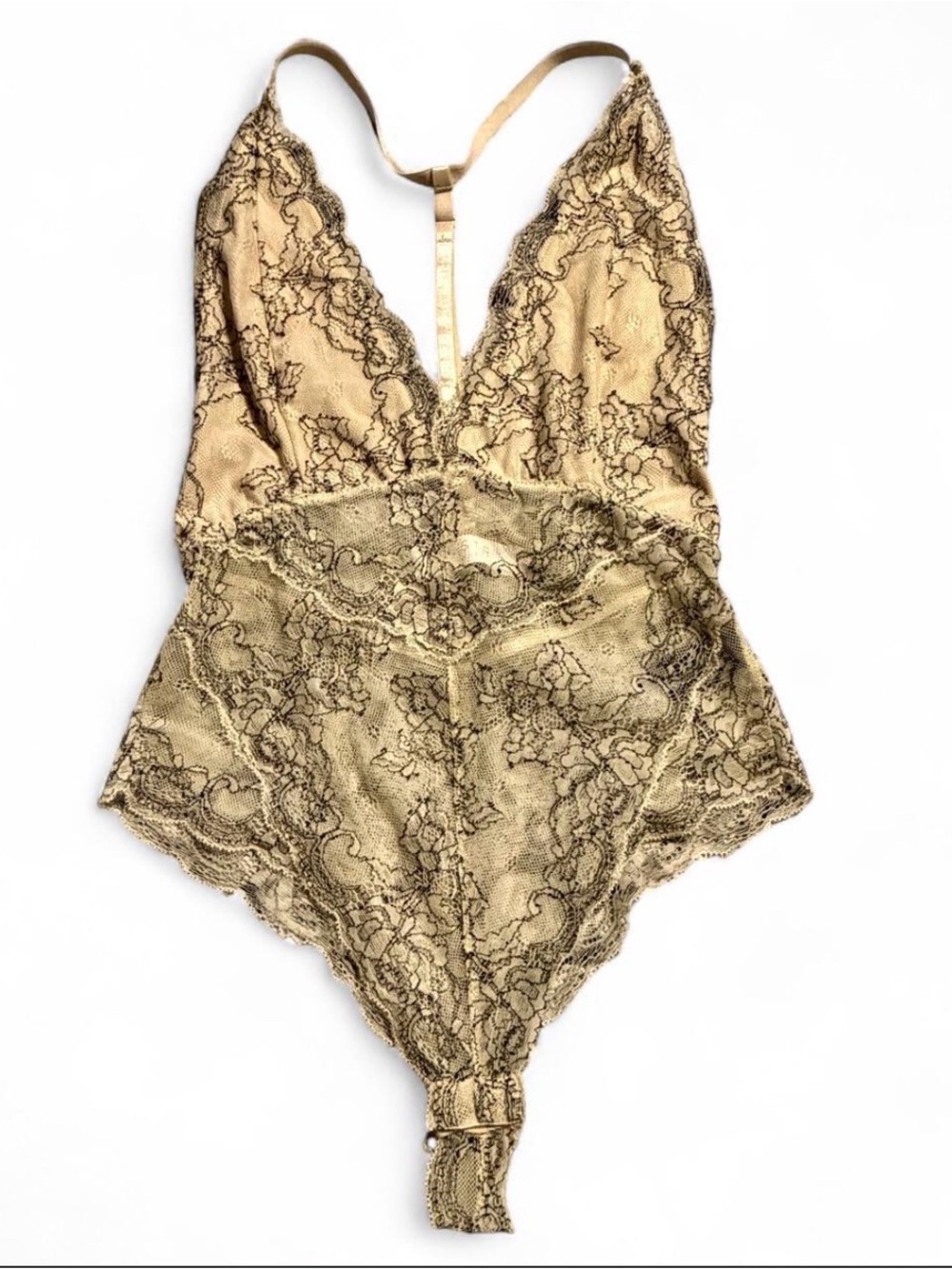 ASTR The Label Lace Bodysuit Cream Black Small Snap Button Gusset